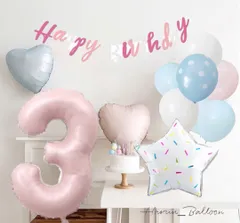 誕生日飾り風船セット　ベビーピンクナンバーバルーン１～９より選べます　　HAPPY BIRTHDAY  　バースデイ　記念日　100日祝い