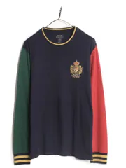【お得なクーポン配布中!】 クッキー クレスト ポロ ラルフローレン クレイジー パターン 長袖 サーマル Tシャツ メンズ L 古着 ロンT ワッフル ワンポイント インナー