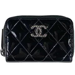 シャネル CHANEL ココマーク カードケース エナメル ラウンドファスナー カードケース パテントレザー ブラック レディース 【中古】