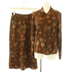 バーバリーズ Burberrys セットアップ シャツ ブラウス 長袖 42 L スカート ロング マキシ フレア 40 M 花柄 ヴィンテージ ウール 絹 シルク混 茶 ブラウン /YT