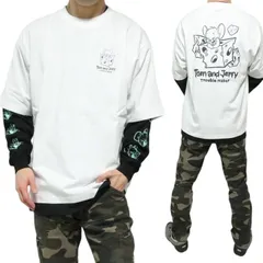 トムとジェリー Tシャツ ロンT 半袖/長袖/2枚セット TOM & JERRY メンズ/レディース カットソー 半袖ホワイトX長袖ブラック