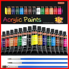 【特売】Shuttle Art アクリル絵の具 アクリル顔料 15色セット 速乾 耐久 チューブ 12ml 手作り 布/石/ガラス/セラミックに描ける 子供用 イラスト 塗り絵 クラフト 美術 画材 宿題 初心者 専門家