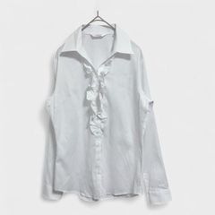 【美品】【洋服の青山】『Precious』[シャツブラウス] 胸元フレア ホワイト系 白系 小さいサイズ(S) 商品A2373 管理C