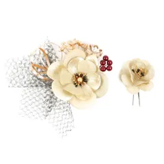 髪飾り 成人式 つまみ細工 振袖 前撮り 袴 花 2点セット 白 生成り ベージュ ゴールド 黒 ちりめん ベロア レース 組紐 大きい No.12-0354