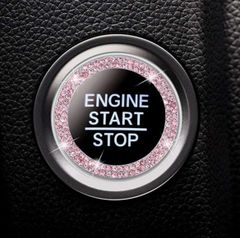エンジン スタート ボタン アクセサリー プッシュ リング シルバー 車 スターター クリスタル キラキラ 装着簡単 汎用ライン ストーン リングエンブレム ステッカー ピンク