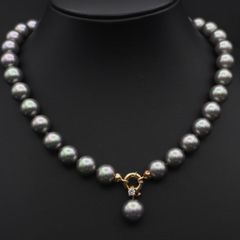 A157 マジョリカ MAJORICA フェイクパール 925刻印 ペンダント ネックレス ダイヤモンド風 グレー系カラー ゴールド デザイン シルバー