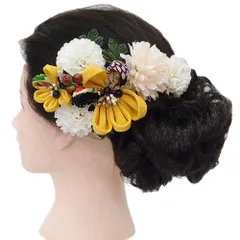 髪飾り 成人式 つまみ細工 振袖 前撮り 袴 花 浴衣 夏祭り 花火大会 ２点セット 黄色 浴衣 かんざし 髪型 ヘアスタイル ヘアア No.9-3848