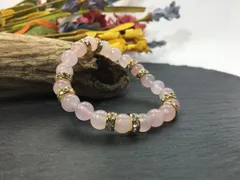 パワーストーン ブレスレット ローズクォーツ 天然石ブレス (ゴールド) 8mm レディース  ●