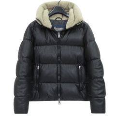 LEON掲載 未使用 HERNO ヘルノ エコレザー フーディー ダウン ブルゾン ジャケット サイズ46 ブラック ボア 国内正規品 47293