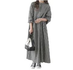 ★即日発送★kisetsumate シャツワンピース レディース 綿混 ロングワンピース ストライプ 長袖 チェック 春 秋 冬 マキシ丈 きれいめ ゆったり ギャザーシャツワンピース 着痩せ 体型カバー