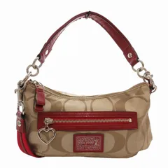 コーチ COACH ポピー ショルダーバッグ ハンドバッグ 2WAY シグネチャー キャンバス ロゴ金具 ベージュ 赤 レッド 20044 /FT ■GY18