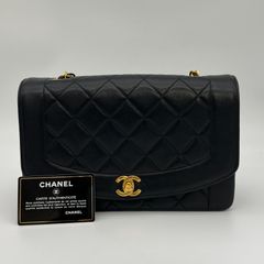 CHANEL（シャネル）ダイアナ 2番台 マトラッセ チェーン ショルダー 斜め掛け 黒×ボルドー ゴールド金具 ラムスキン【中古】
