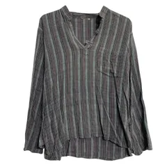 長袖 ストライプシャツ L 程 グレー ブラック ライトブルー 開襟 胸ポケット カジュアルシャツ 古着卸 アメリカ仕入 a612-6014