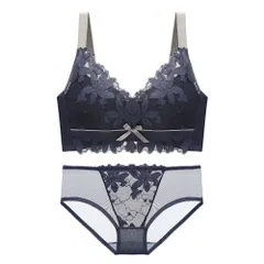 ☆ ネイビー ☆ 38/85C ☆ ブラジャーショーツセット pmybrsho1204 ブラジャー ショーツ セット ブラショーツセット フルカップ レース セクシー 盛れる おしゃれ 大人 かわいい 可愛い 脇高 寄せ 上げ リボン フラワー インナー 下着