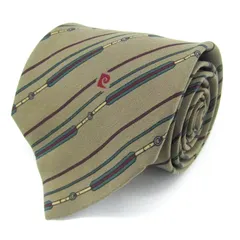 ピエールカルダン ブランド ネクタイ ロゴ ストライプ柄 パネル柄 シルク イタリア製 メンズ ベージュ Pierre Cardin 【中古】