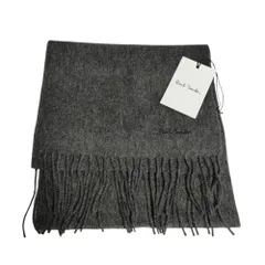 未使用 Paul Smith ポールスミス ウール ロゴ刺繡 フリンジ マフラー ストール グレー レディース 古着 中古 USED