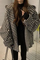 千鳥柄 フード付きアウター パーカー 韓国 カジュアル　2022　新作