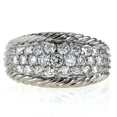 Pt900 プラチナ リング ダイヤモンド 0.99ct パヴェ ロープアーム デザイン シンプル 指輪 15号【新品仕上済】【zz】【中古】