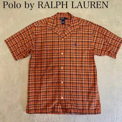 【Polo by Ralph Lauren】90s 開襟チェックシャツ　オレンジ　橙色　胸ポケット　状態良好　ダメージ無し　ラルフローレン　ポロバイラルフローレン　RRL