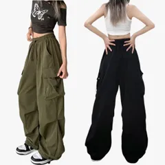 【A8】カーゴパンツ パンツ レディース ウエストゴム 無地 シンプル カジュアル オールシーズン ダンス 韓国 黒 ブラック カーキ ゆったり  M L XL LL XXL 2XL 3XL