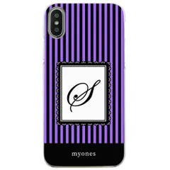 【新品未使用】iPhone11 Pro Max アイフォン11プロマックス クリア ハードケース ( ストライプパープル  イニシャルS ) ボーダー ストライプ イニシャル アルファベット