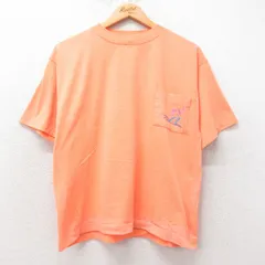 L/古着 半袖 ビンテージ Tシャツ メンズ 90s サーフィン 胸ポケット付き クルーネック オレンジ系 25aug29 中古