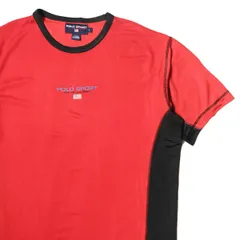 90's ラルフローレン ポロスポーツ ポリエステル クルーネック Tシャツ 半袖 (L) 赤×黒 ロゴプリント 無地 90年代 旧タグ オールド POLO アメリカ古着 USED ビンテージ ヴィンテージ