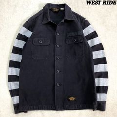 WEST RIDE BORDER SLEEVE WORK SHIRTS ワークシャツ 袖ボーダー 切り替え ロングスリーブ 長袖 Sサイズ ネイビー ウエストライド