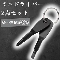 ミニドライバー 2点セット キーリング付き プラス マイナス 超小型 ドライバー 黒 ネジ回し 手動工具 DIY 修理 メンテナンス 携帯用