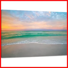 壁掛け 風景画 木枠付きの完成品 絵画 太陽 海浜 白雲 青空 (30x40cm) ポスター 海 アートパネル 海景