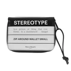 Maison Martin Margiela メゾンマルタンマルジェラ STREOTYPE ロゴ 二つ折り レザー ウォレット (ZIP-AROUND WALLET SMALL S55UI0191 P0047) / MM11 ブラック ホワイト イタリア製のサムネイル