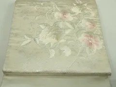 平和屋着物▼西陣　太鼓柄袋帯　総刺繍　草花文　銀糸　正絹　逸品　DAAU6082sf