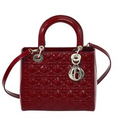 本物 クリスチャン ディオール Christian Dior レディディオール カナージュ 2WAY ショルダーバッグ ハンドバッグ パテント レザー レッド バッグ 中古 【フォロー割】
