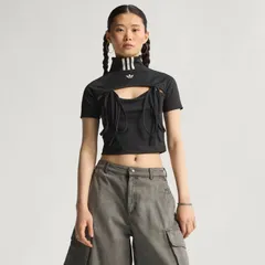 アディダスオリジナルス adidas Originals リボン カットアウト クロップトップス ストリートファッション レディース  JZT50 JX2537 WOMEN RIBBON CUTOUT CROP TOP BLACK