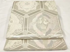 平和屋着物◎六通柄袋帯　唐織　正倉院向い鶴花文　銀糸　正絹　逸品　AAAK4379Aex