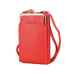 [IBUKI-STYLE] がま口 スマホ ポシェット ショルダー バッグ 縦型 ポーチ お財布 携帯 軽量 斜め掛け レディース シンプル ミニ 小銭 ファスナー カード 定期 ガールズ キット 黒 仕事 グリーン グレー グラウンドゴルフ 軽量 [レッド]