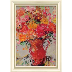 絵画額付 (白）油絵uF6-063404静物（花 グラス 器）