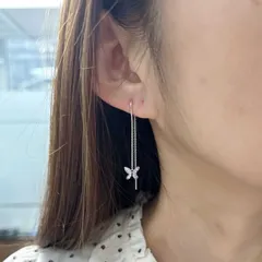 揺れる ピアス バタフライ 蝶々 ぶら下がり チェーン ロング アメリカンピアス