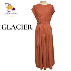 美品 GLACIER グラシア グテラコッタカラー ロングワンピース Mサイズ プリーツ ウエストマーク エレガント 上品 オフィス カジュアル