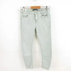 ザラ トラファルック ZARA Trafaluc デニムパンツ ジーンズ クロップド ダメージ加工 ストレッチ 緑 40 *A791