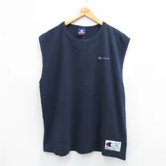 XL/古着 チャンピオン champion ノースリーブ Tシャツ メンズ ワンポイントロゴ 大きいサイズ コットン クルーネック 紺 ネイビー 25aug23 