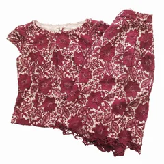 17AW トッカ TOCCA 総レース ブラウス スカート セットアップ 花柄 フレンチスリーブ シャツ プルオーバー ボートネック フレア ハーフ 膝丈 ボトムス 0 バーガンディー ♪8 レディース