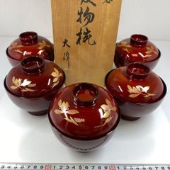 漆器 椀 5個セット 赤黒 米の穂模様 - メルカリ