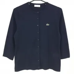【超美品】ラコステ 七分袖カーディガン ネイビー 薄手 ニット レディース 36(M) ゴルフウェア LACOSTE
