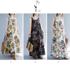 ノースリーブワンピース 花柄 ワンピース ノースリーブ 総柄 ポケット付き Aライン ミモレ丈 ロングワンピース ロング ガーリー 女子会 二次会 披露宴 リゾート きれいめ 大きいサイズ 体型カバー ひざ丈 膝丈 春 夏 3VZe988