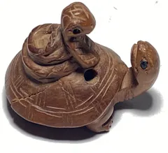 美品 時代根付 亀 正次 木彫り 提げ物 和装小物 着物 芸術品 彫刻 置物