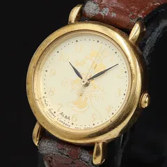 稼働 良品 ディズニー ミッキーマウス アルバ V501-6N10 QZ ゴールド文字盤 ラウンド レディース腕時計 OSW 2000000 NSK