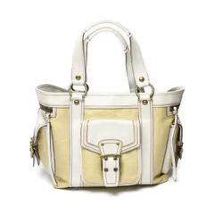 コーチ 114 ストロー×レザー カゴバッグ トートバッグ COACH イエロー×ホワイト