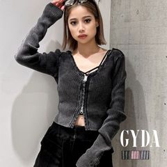 ブリーチWファスナーリブニットトップス GYDA ジェイダ 072452634501 gyda レディース セーター ショート丈 フリーサイズ 前開き トップス オフショル ピンク ネイビー 黒 ブラック GYDA ニット  gyda セーター 新品 正規品