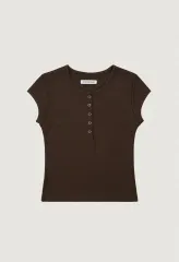 アウエルノスタルジア ヘンリーネック 半袖 Tシャツ 茶色